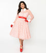 Unique Vintage Pink & Red Flocked Hearts Tulle Swing Dress