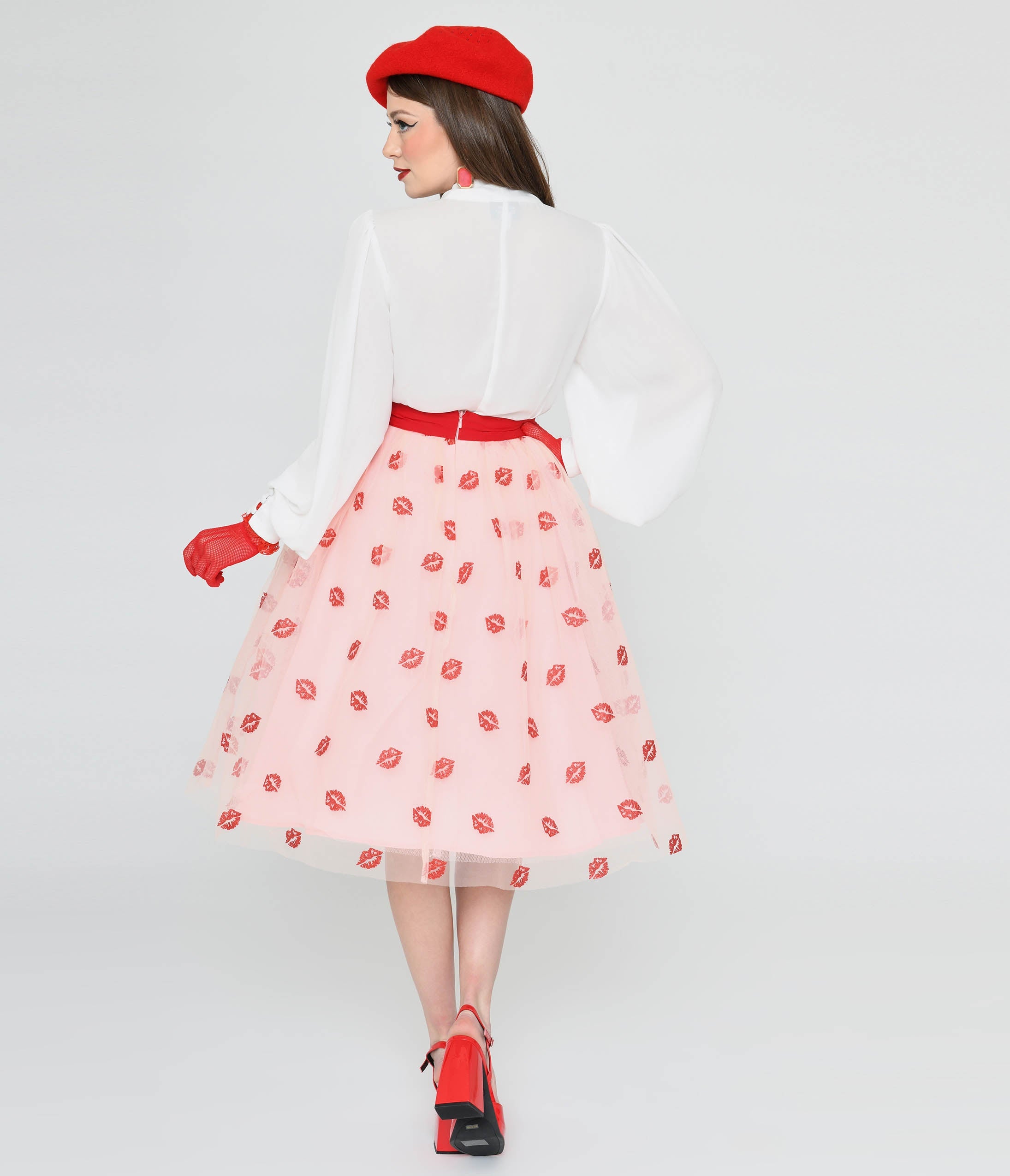 Pink red polka dot skirt shop