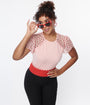 Unique Vintage Pink & Red Hearts Mesh Sleeve Top