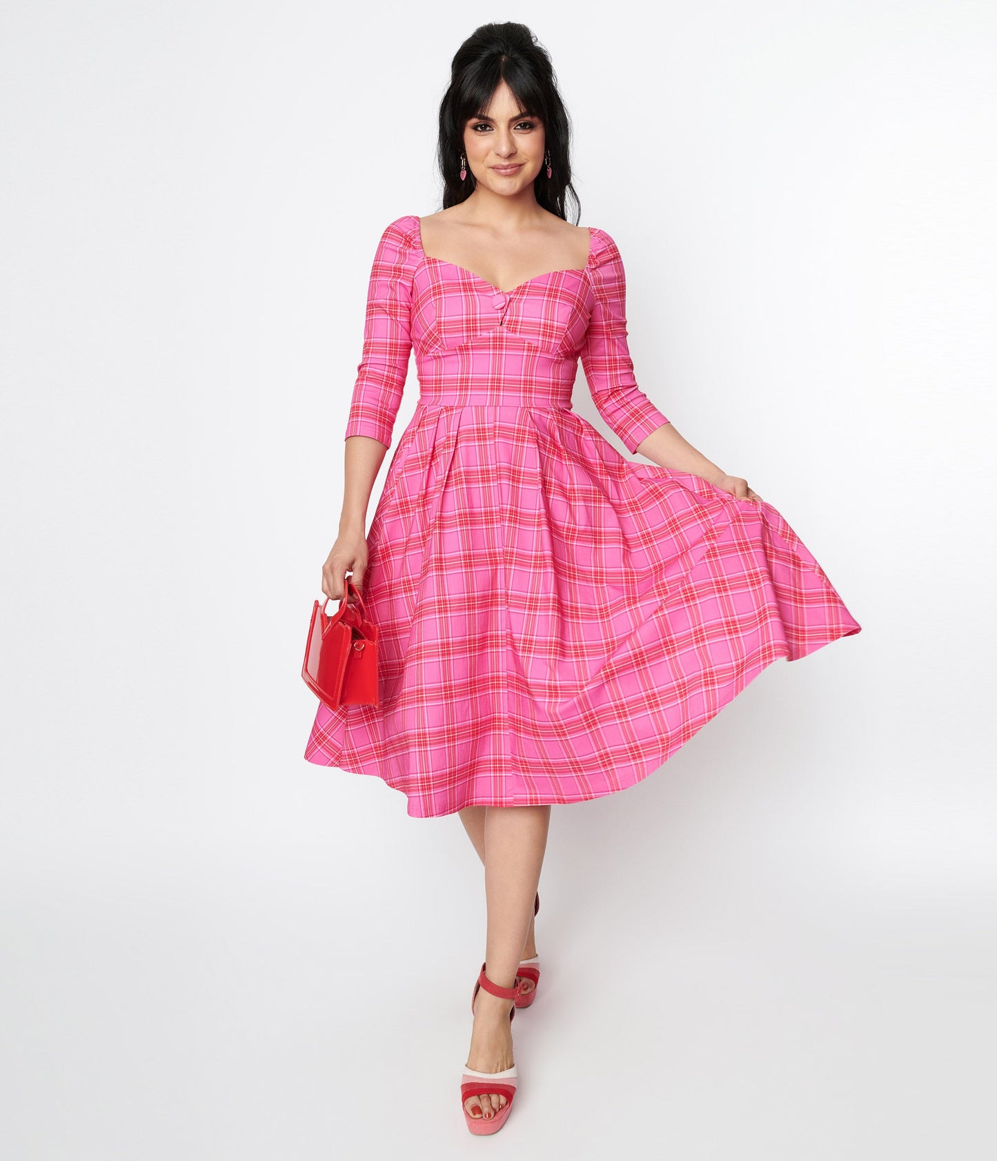 Unique Vintage Pink & Red Plaid Lamar Swing Dress - Unique Vintage - Womens, DRESSES, SWING