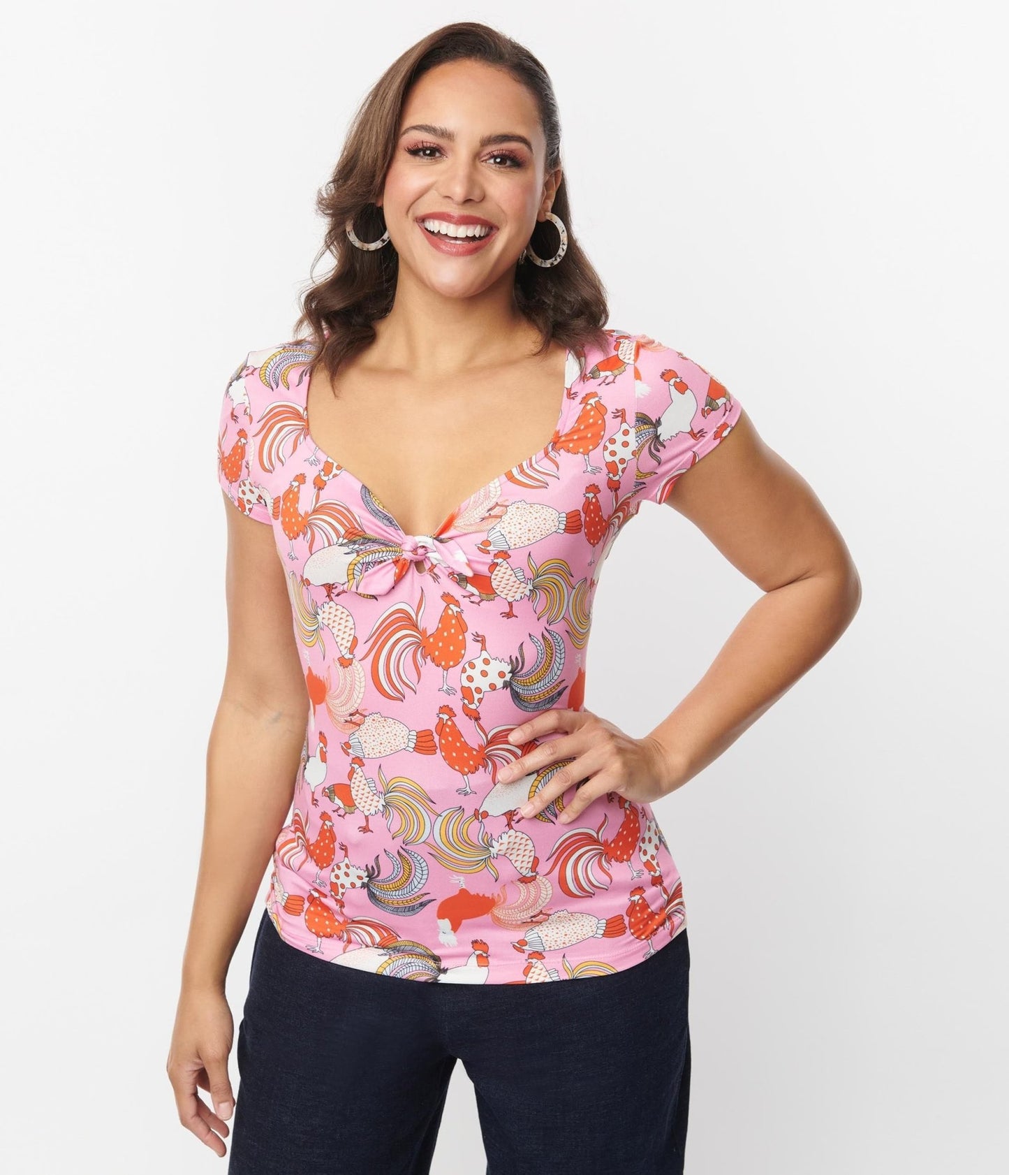 Unique Vintage Pink & Red Rooster Sweetheart Rosemary Top - Unique Vintage - Womens, TOPS, KNIT TOPS