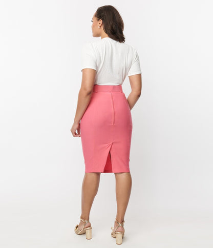 Unique Vintage Pink Rose Belted Pencil Skirt - Unique Vintage - Womens, BOTTOMS, SKIRTS