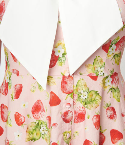 Unique Vintage Pink Strawberries Print Swing Dress - Unique Vintage - Womens, DRESSES, FIT AND FLARE