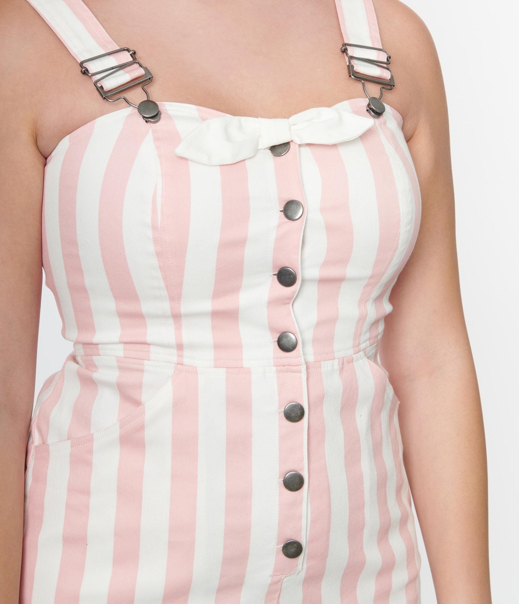Unique Vintage Pink & White Stripe Fitted Pinafore - Unique Vintage - Womens, DRESSES, WIGGLE