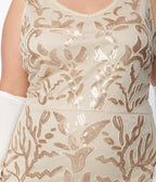 Unique Vintage Plus Size 1920s Beige Beaded Fringe Flapper Dress - Unique Vintage - Womens, FLAPPER, SLEEVELESS BEADED