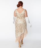 Unique Vintage Plus Size 1920s Beige Beaded Fringe Flapper Dress - Unique Vintage - Womens, FLAPPER, SLEEVELESS BEADED