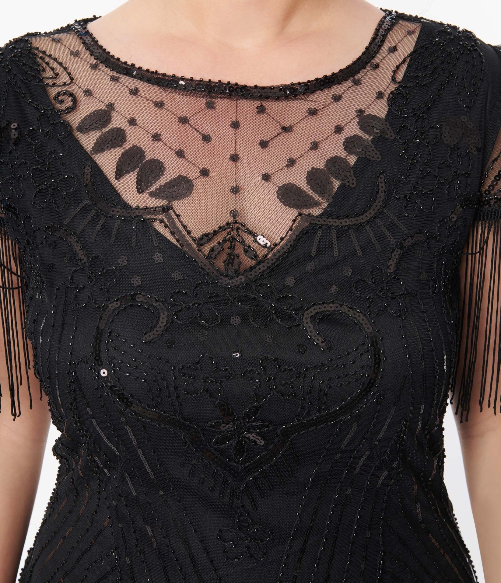 XS 1920s Black Beaded Dress