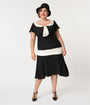 Unique Vintage Plus Size 1920s Black & Cream Wilshire Flapper Day Dress