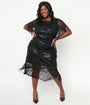 Unique Vintage Plus Size 1920s Black Sequin Fringe Sleeved Laure Flapper Dress