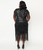 Unique Vintage Plus Size 1920s Black Sequin Fringe Sleeved Laure Flapper Dress - Unique Vintage - Womens, FLAPPER, SLEEVED BEADED