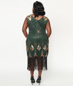 Unique Vintage Plus Size 1920s Emerald & Gold Sequin Lina Flapper Dress - Unique Vintage - Womens, FLAPPER, SLEEVELESS BEADED