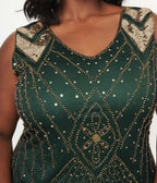Unique Vintage Plus Size 1920s Emerald & Gold Sequin Lina Flapper Dress - Unique Vintage - Womens, FLAPPER, SLEEVELESS BEADED