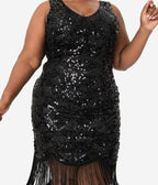 Unique Vintage Plus Size 1920s Style Black Beaded Sequin Flapper Dress - Unique Vintage - Womens, FLAPPER, SLEEVELESS BEADED