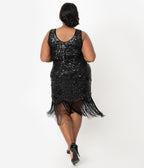 Unique Vintage Plus Size 1920s Style Black Beaded Sequin Flapper Dress - Unique Vintage - Womens, FLAPPER, SLEEVELESS BEADED