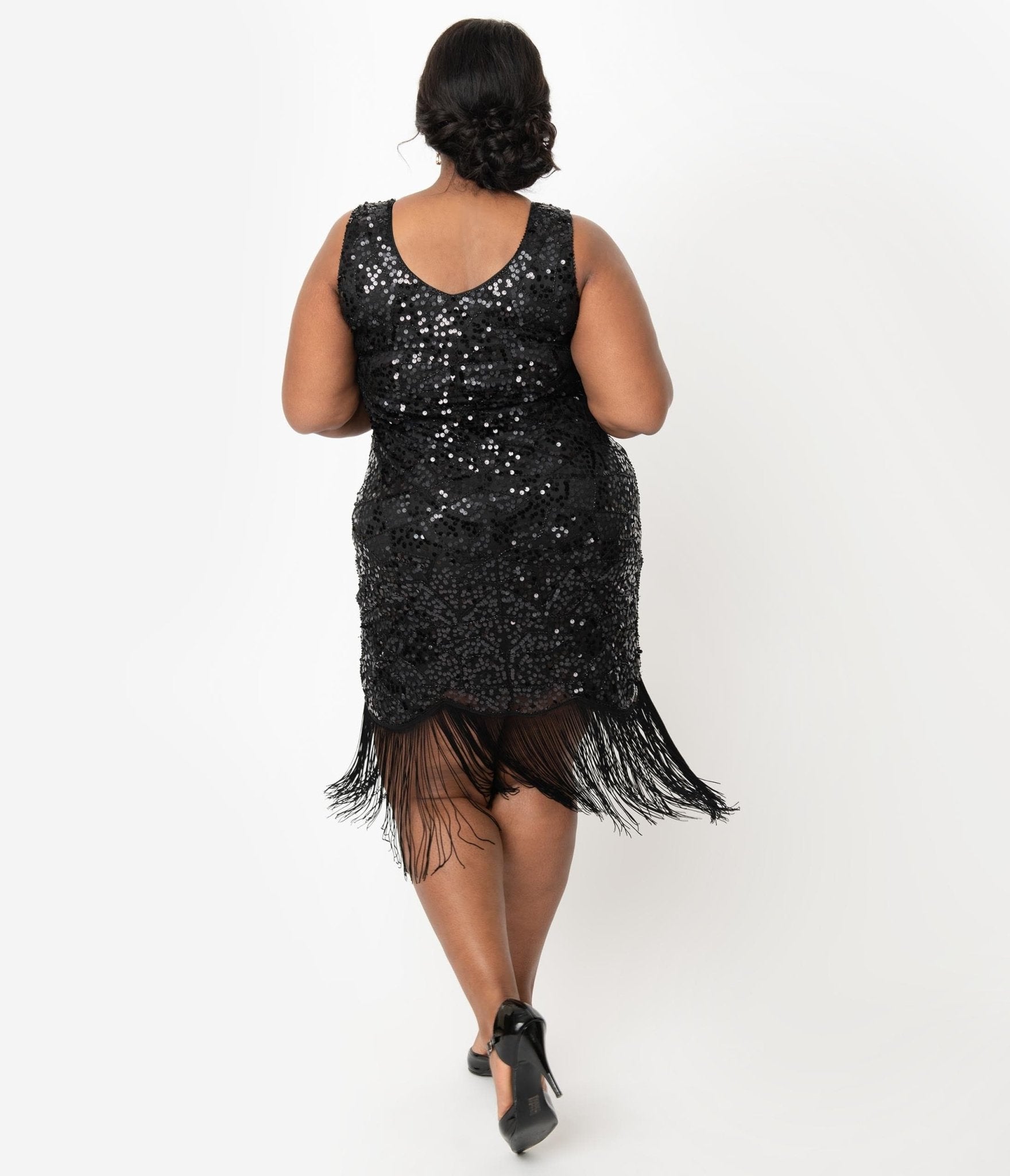 Unique Vintage Plus Size 1920s Style Black Beaded Sequin Flapper Dress - Unique Vintage - Womens, FLAPPER, SLEEVELESS BEADED