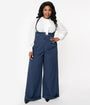 Unique Vintage Plus Size 1930s Navy & White Pin Stripe Thelma Suspender Pants