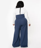 Unique Vintage Plus Size 1930s Navy & White Pin Stripe Thelma Suspender Pants - Unique Vintage - Womens, BOTTOMS, PANTS