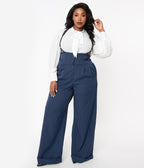 Unique Vintage Plus Size 1930s Navy & White Pin Stripe Thelma Suspender Pants - Unique Vintage - Womens, BOTTOMS, PANTS
