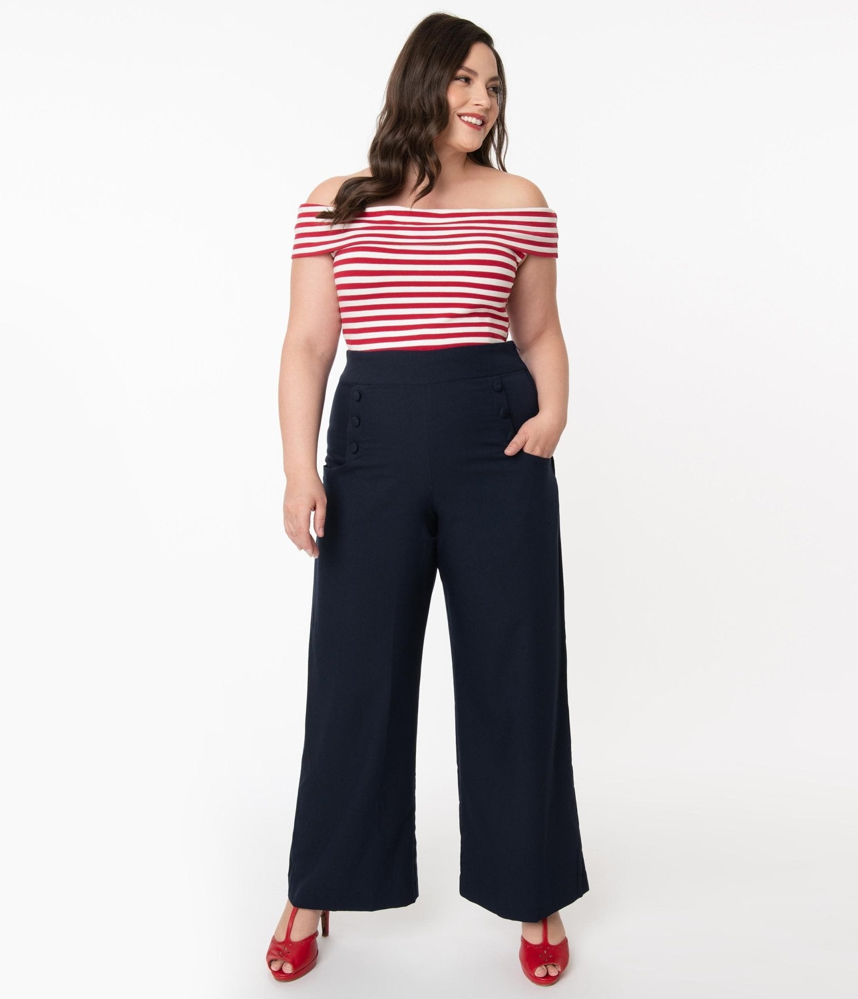 Plus 1940s Navy Blue High Waist Sailor Ginger Pants