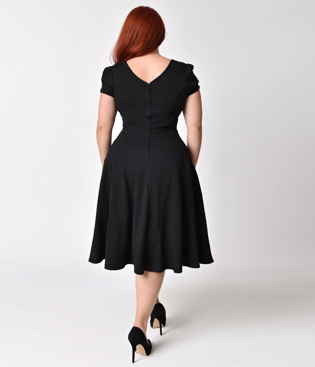 Unique Vintage Plus Size 1940s Style Black Knit Short Sleeve Natalie Swing Dress - Unique Vintage - Womens, DRESSES, SWING