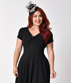 Unique Vintage Plus Size 1940s Style Black Knit Short Sleeve Natalie Swing Dress - Unique Vintage - Womens, DRESSES, SWING