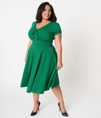 Unique Vintage Plus Size 1940s Style Green Knit Short Sleeve Natalie Swing Dress - Unique Vintage - Womens, DRESSES, SWING