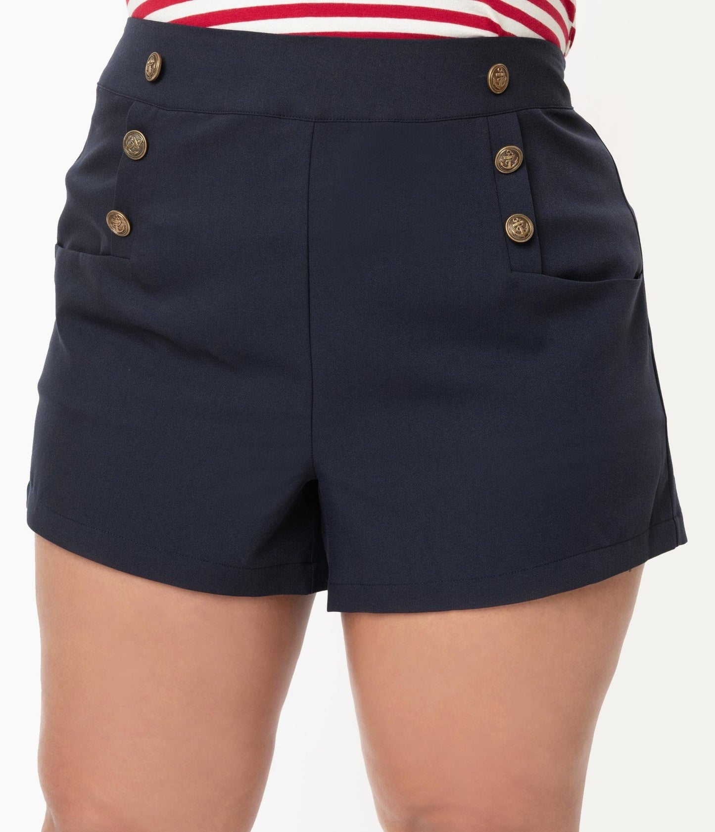 Unique Vintage Plus Size 1940s Style Navy Blue Sailor Debbie Shorts - Unique Vintage - Womens, BOTTOMS, SHORTS