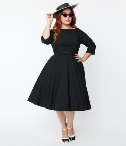 Unique Vintage Plus Size 1950s Black Devon Swing Dress - Unique Vintage - Womens, DRESSES, SWING