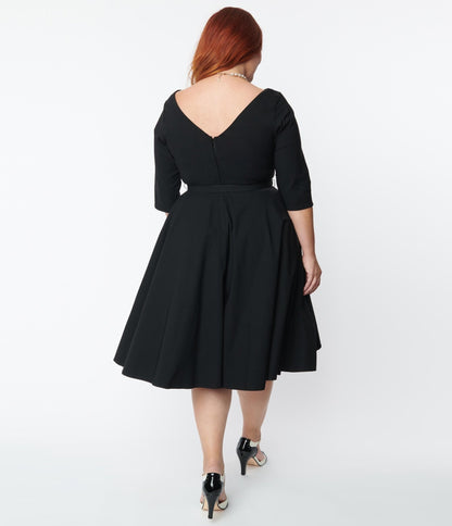 Unique Vintage Plus Size 1950s Black Devon Swing Dress - Unique Vintage - Womens, DRESSES, SWING