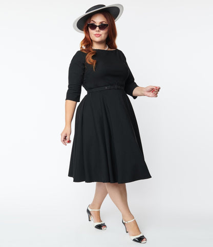 Unique Vintage Plus Size 1950s Black Devon Swing Dress - Unique Vintage - Womens, DRESSES, SWING