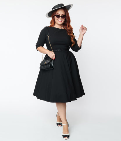 Unique Vintage Plus Size 1950s Black Devon Swing Dress - Unique Vintage - Womens, DRESSES, SWING