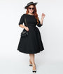 Unique Vintage Plus Size 1950s Black Devon Swing Dress