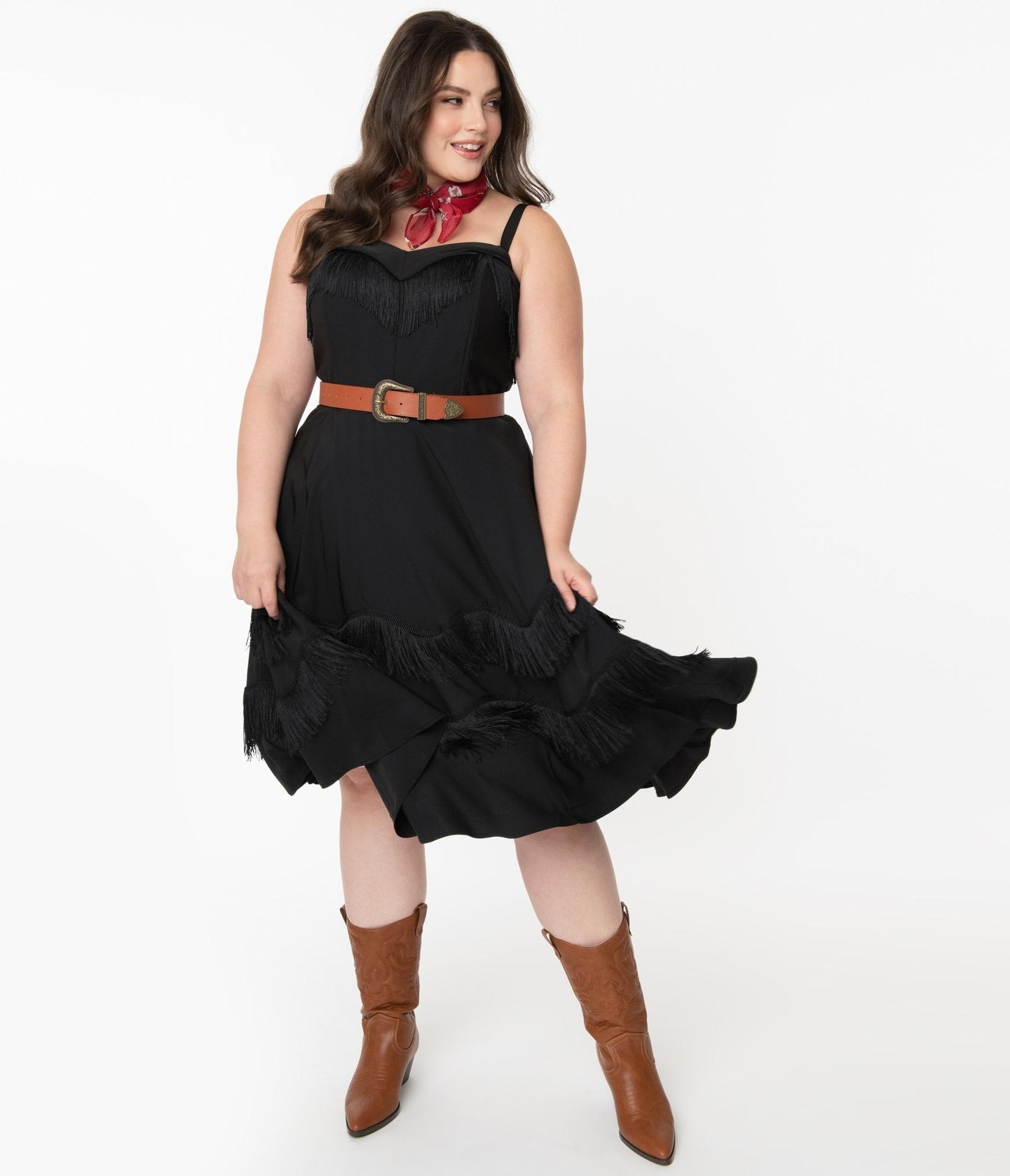 Unique Vintage Plus Size 1950s Black Fringe Girlie Swing Dress - Unique Vintage - Womens, DRESSES, SWING