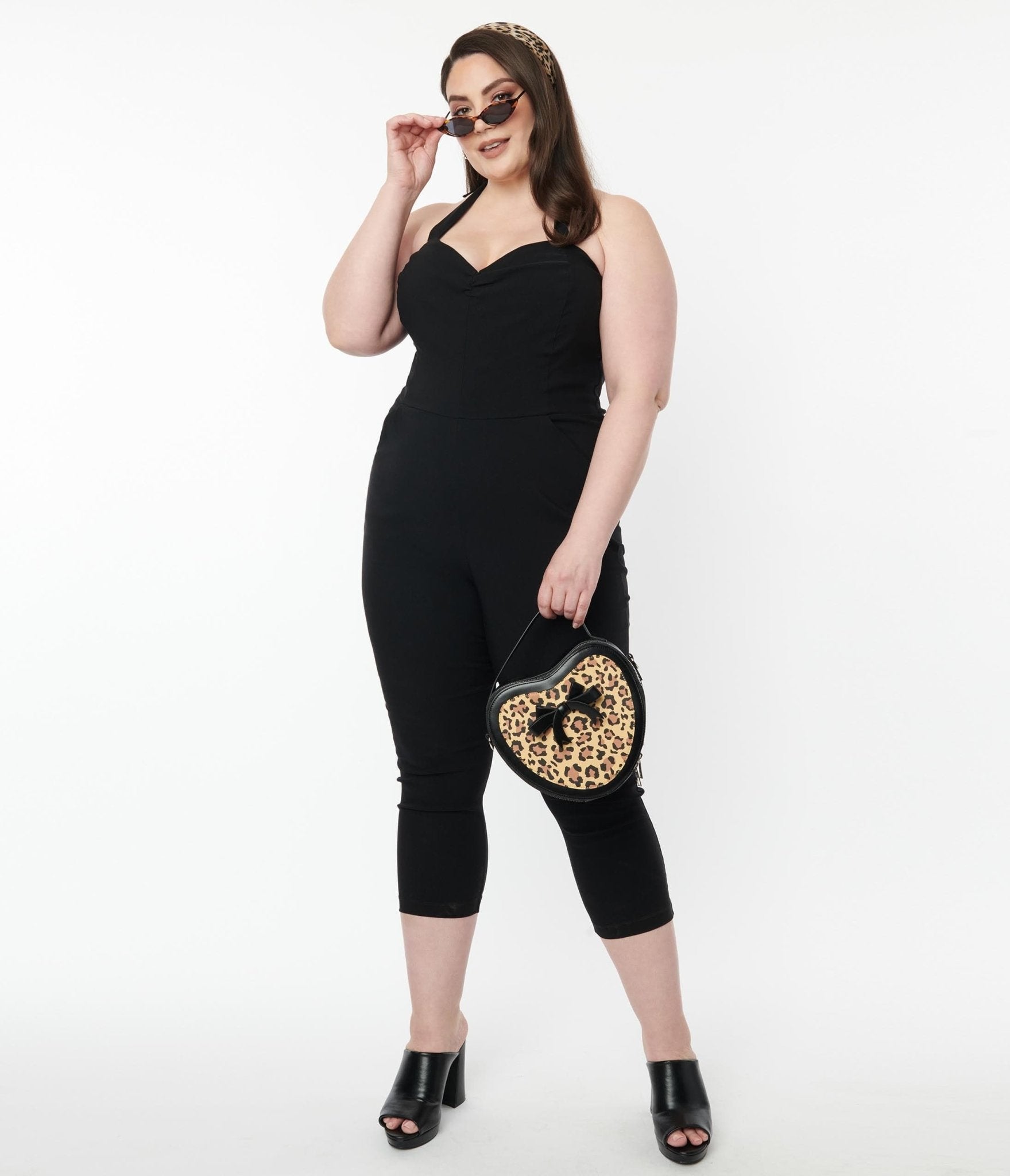 Unique Vintage Plus Size 1950s Black Halter Marcel Jumpsuit - Unique Vintage - Womens, BOTTOMS, ROMPERS AND JUMPSUITS