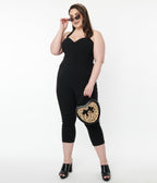 Unique Vintage Plus Size 1950s Black Halter Marcel Jumpsuit - Unique Vintage - Womens, BOTTOMS, ROMPERS AND JUMPSUITS