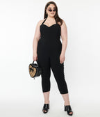 Unique Vintage Plus Size 1950s Black Halter Marcel Jumpsuit - Unique Vintage - Womens, BOTTOMS, ROMPERS AND JUMPSUITS