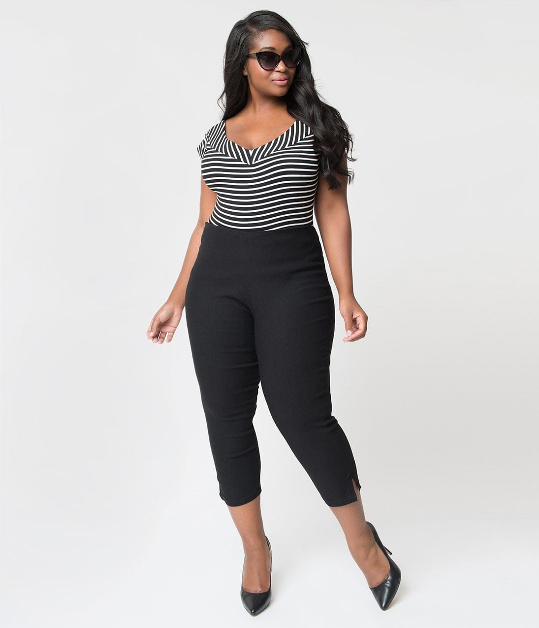 Unique Vintage Plus Size 1950s Black High Waist Rachelle Capri Pants - Unique Vintage - Womens, BOTTOMS, CAPRI