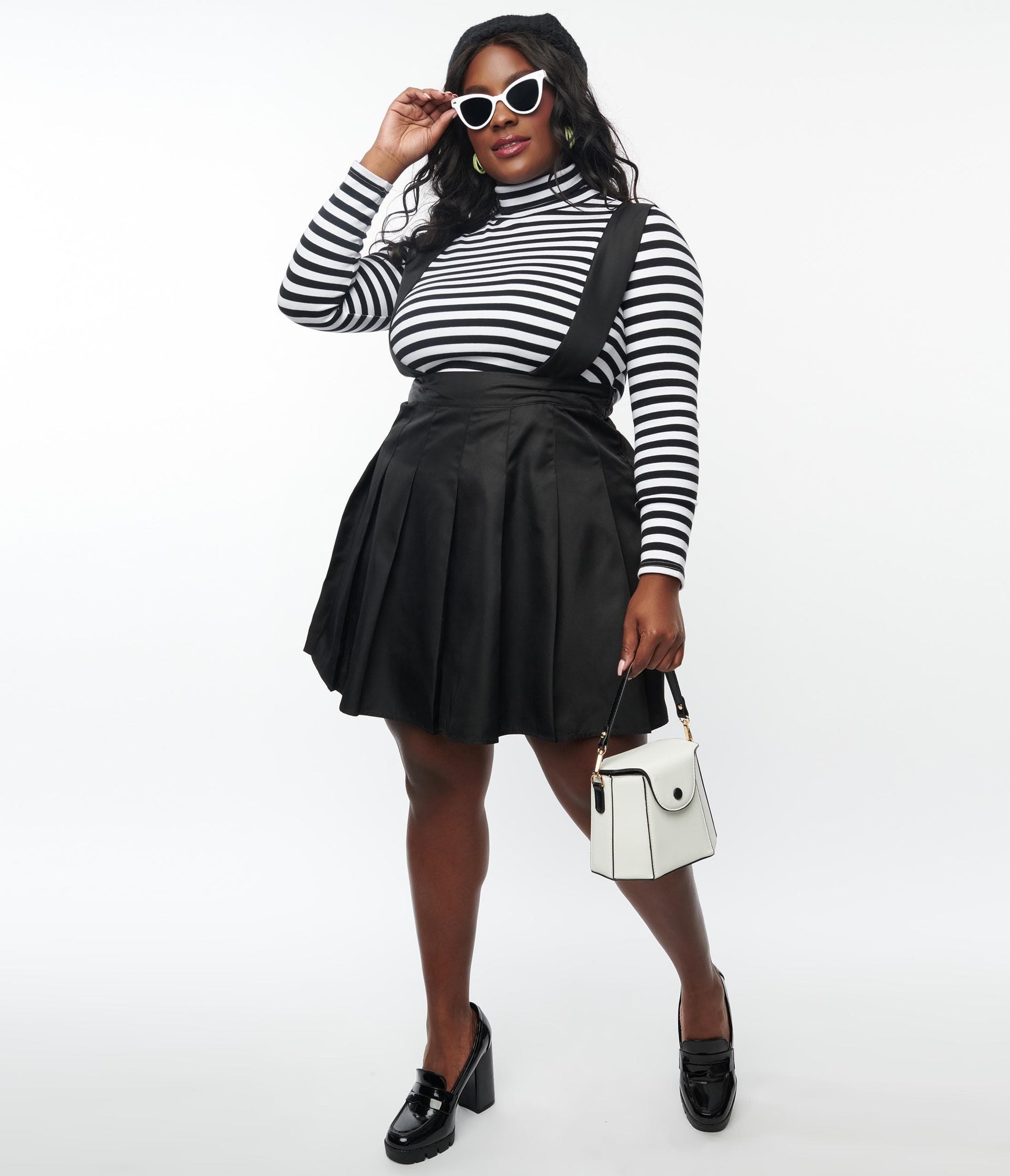 Unique Vintage Plus Size 1950s Black Pleated Suspender Mini Skirt - Unique Vintage - Womens, BOTTOMS, SKIRTS
