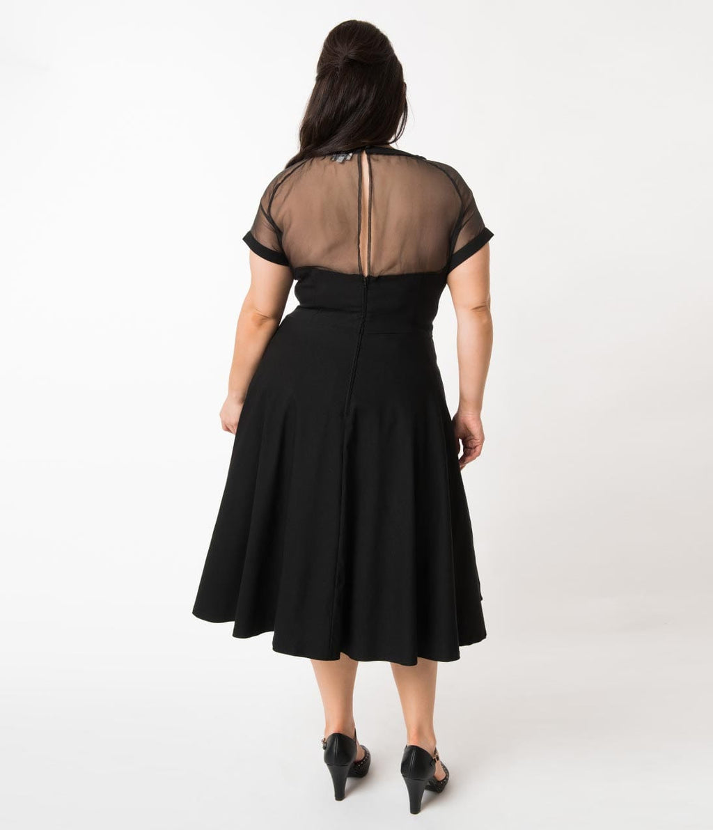 Unique Vintage Plus Size 1950s Black Sheer Bodice Shirelle Swing Dress - Unique Vintage - Womens, DRESSES, PROM AND SPECIAL OCCASION