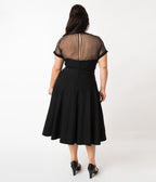 Unique Vintage Plus Size 1950s Black Sheer Bodice Shirelle Swing Dress - Unique Vintage - Womens, DRESSES, PROM AND SPECIAL OCCASION