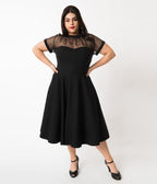 Unique Vintage Plus Size 1950s Black Sheer Bodice Shirelle Swing Dress - Unique Vintage - Womens, DRESSES, PROM AND SPECIAL OCCASION