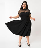 Unique Vintage Plus Size 1950s Black Sheer Bodice Shirelle Swing Dress - Unique Vintage - Womens, DRESSES, PROM AND SPECIAL OCCASION