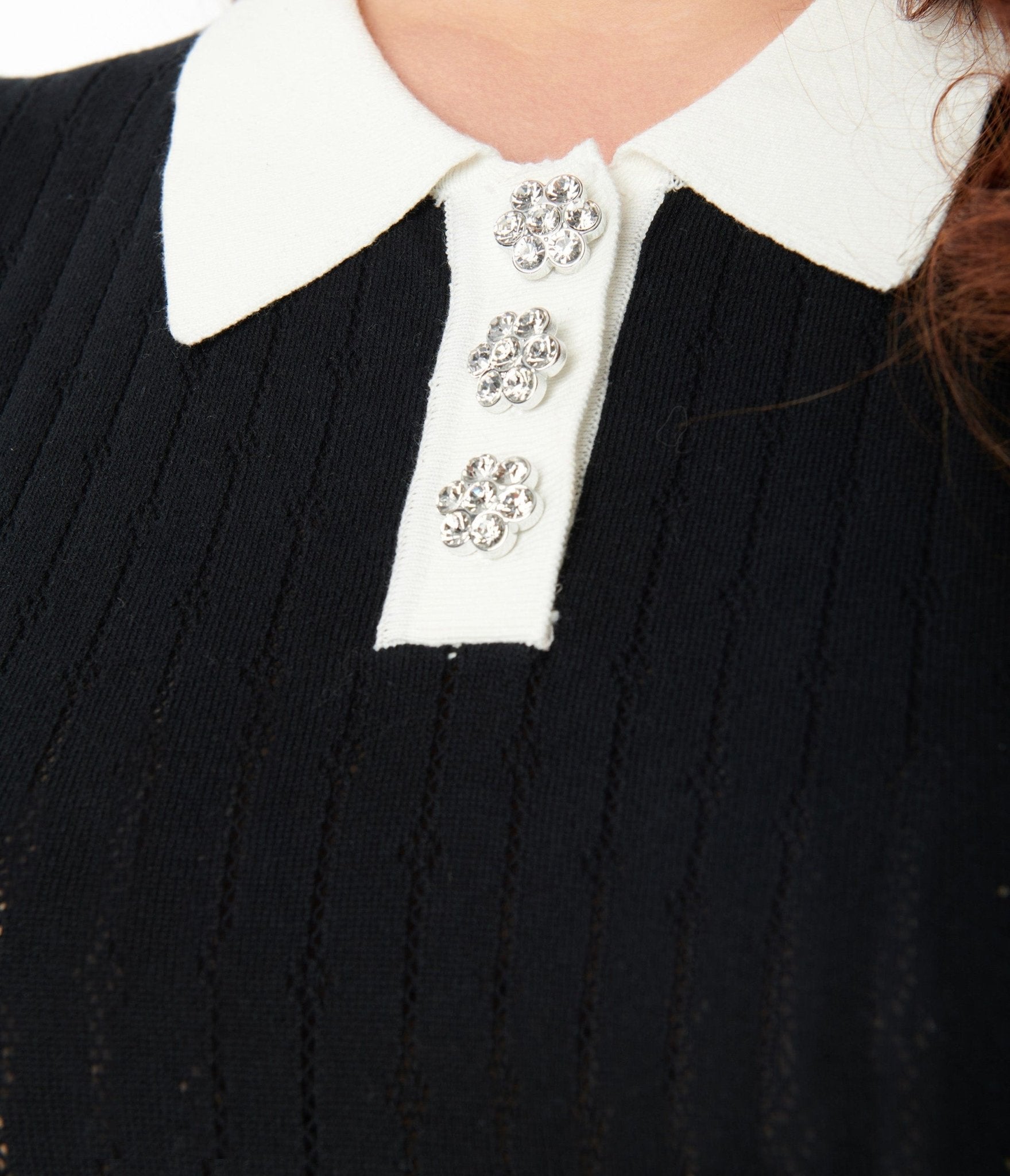 Unique Vintage Plus Size 1950s Black & White Collar Prim & Pretty Sweater - Unique Vintage - Womens, TOPS, SWEATERS