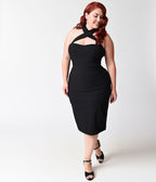 Unique Vintage Plus Size 1960s Black Criss Cross Halter Penelope Wiggle Dress - Unique Vintage - Womens, DRESSES, WIGGLE