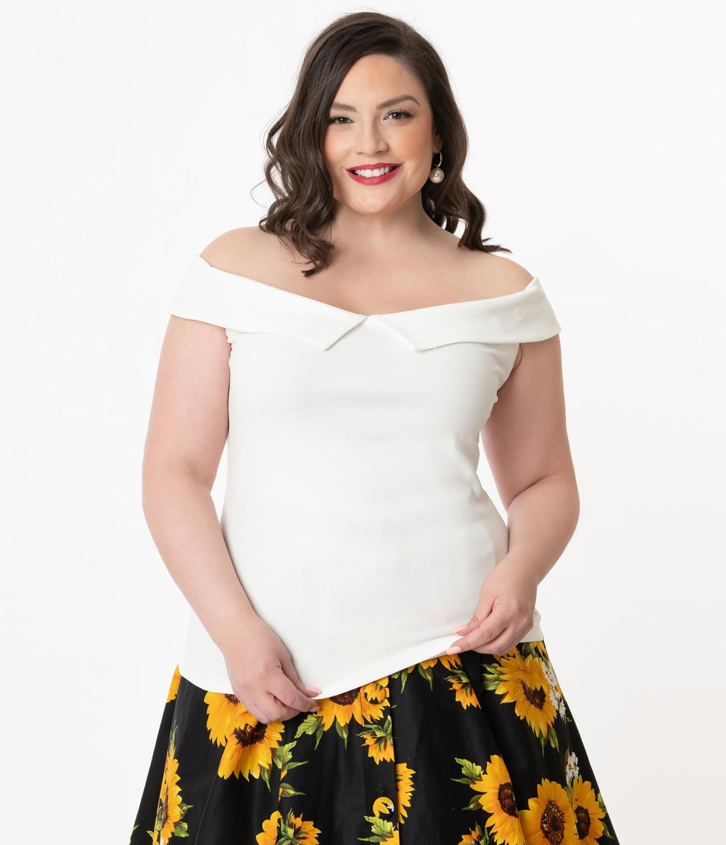 Unique Vintage Plus Size 1960s White Maraschino Top - Unique Vintage - Womens, TOPS, KNIT TOPS