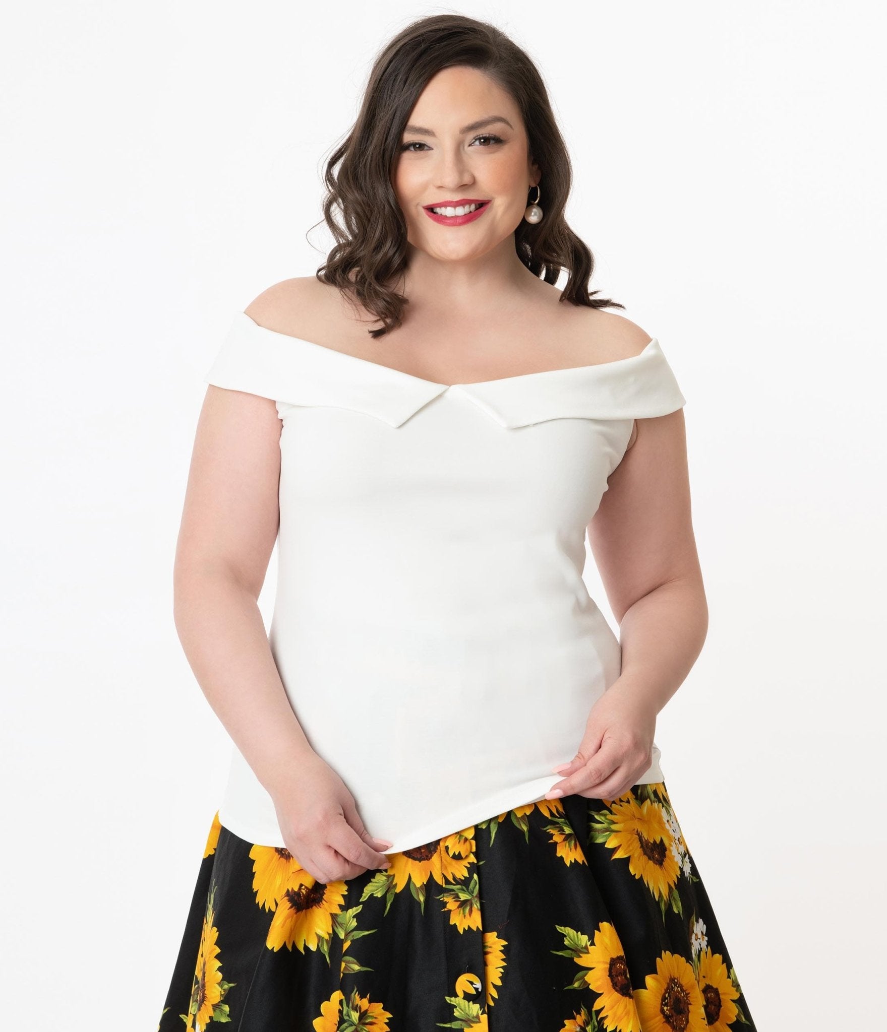 Unique Vintage Plus Size 1960s White Maraschino Top - Unique Vintage - Womens, TOPS, KNIT TOPS