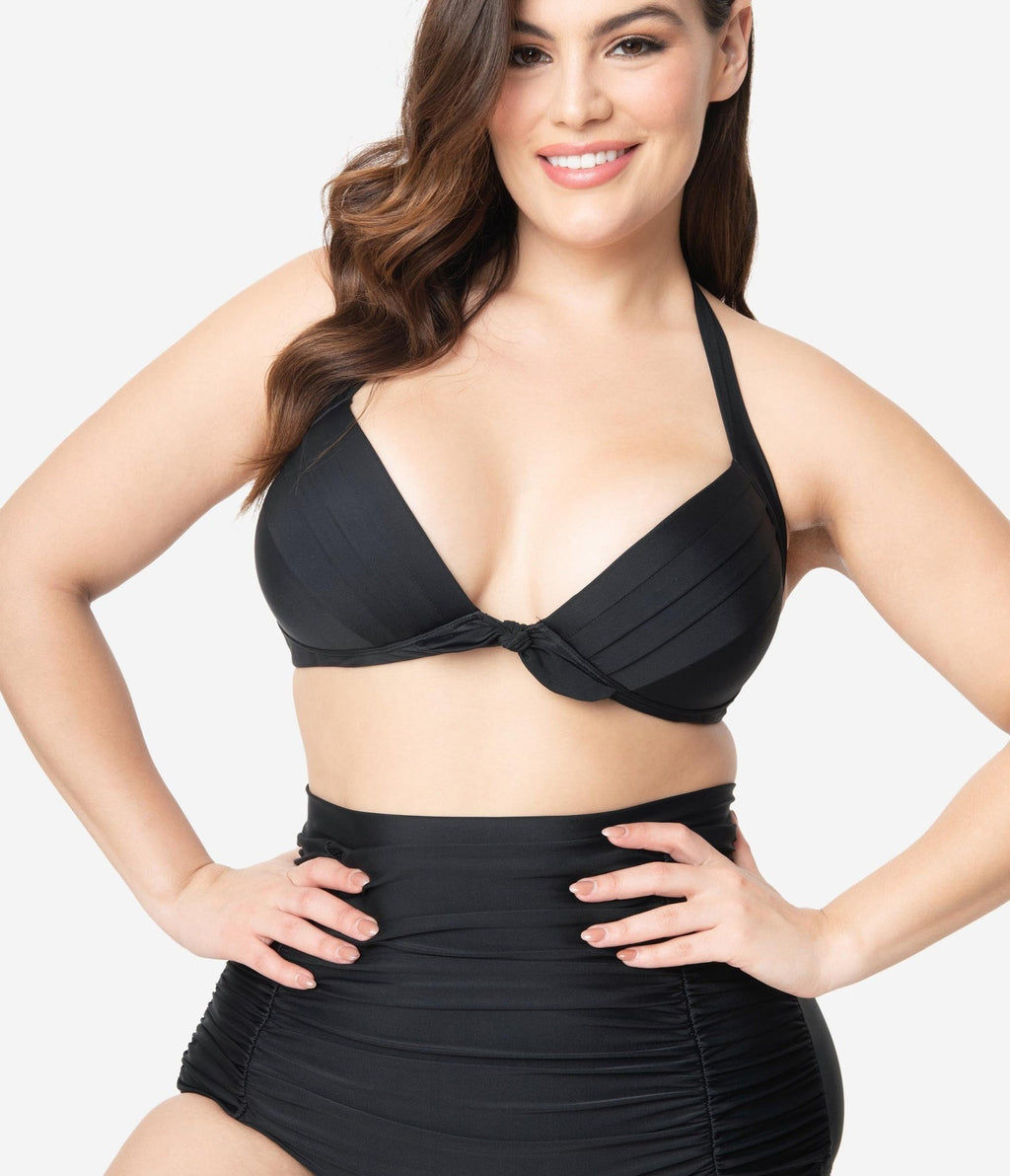 Unique Vintage Plus Size All Black Monroe Bikini Top - Unique Vintage - Womens, SWIM, TOP