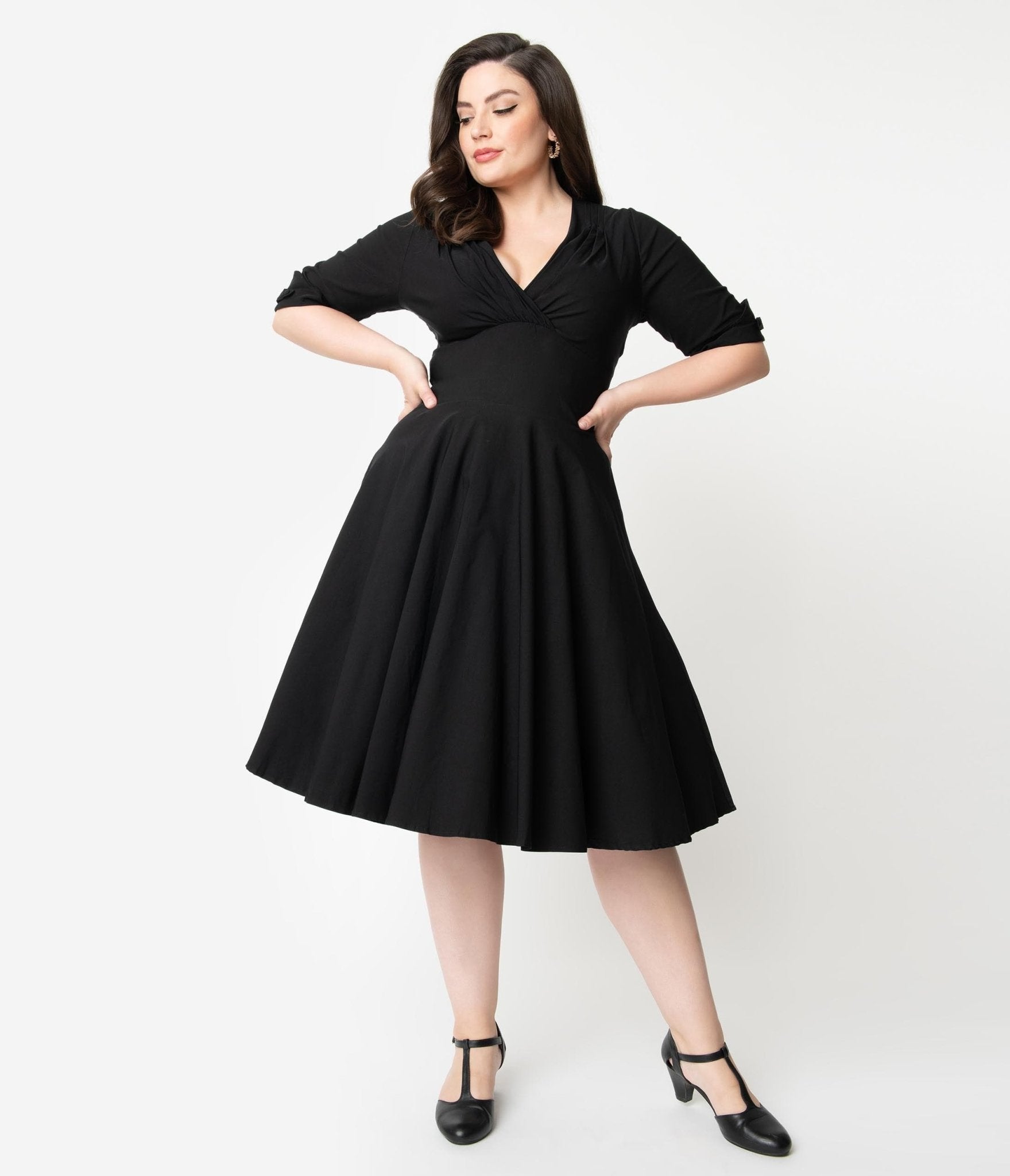 Unique Vintage Plus Size Black Delores Swing Dress with Sleeves - Unique Vintage - Womens, DRESSES, SWING