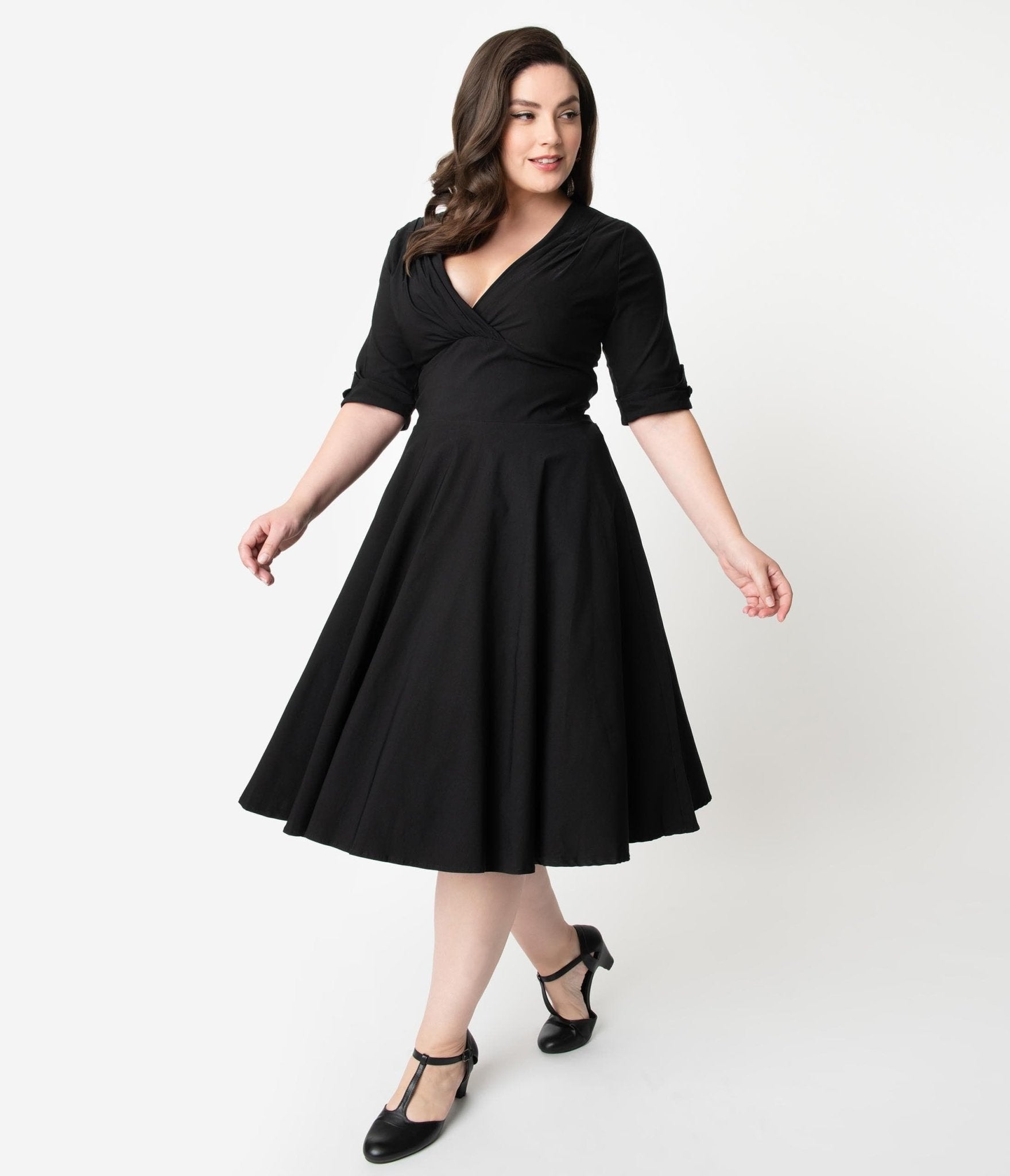 Unique Vintage Plus Size Black Delores Swing Dress with Sleeves - Unique Vintage - Womens, DRESSES, SWING