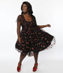 Unique Vintage Plus Size Black & Glitter Cherry Print Heart & Soul Babydoll Dress
